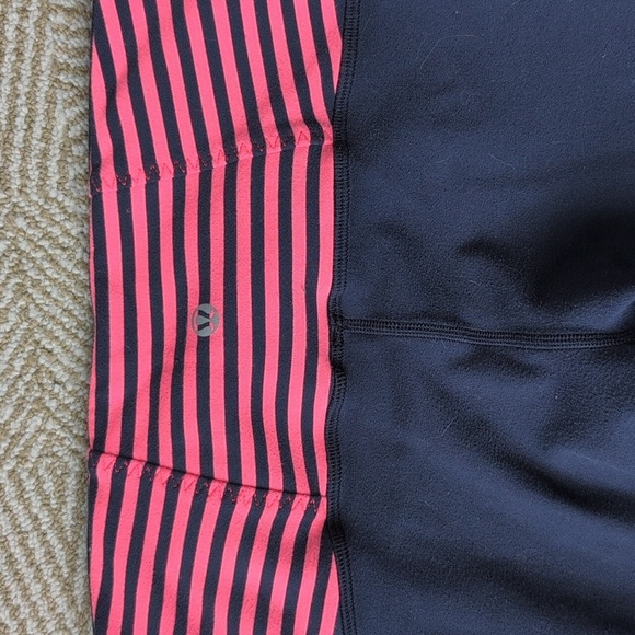 Lululemon Striped Navy Orange Pink Yoga Running Leggings Drawstring Waist 6 - Picture 7 of 11